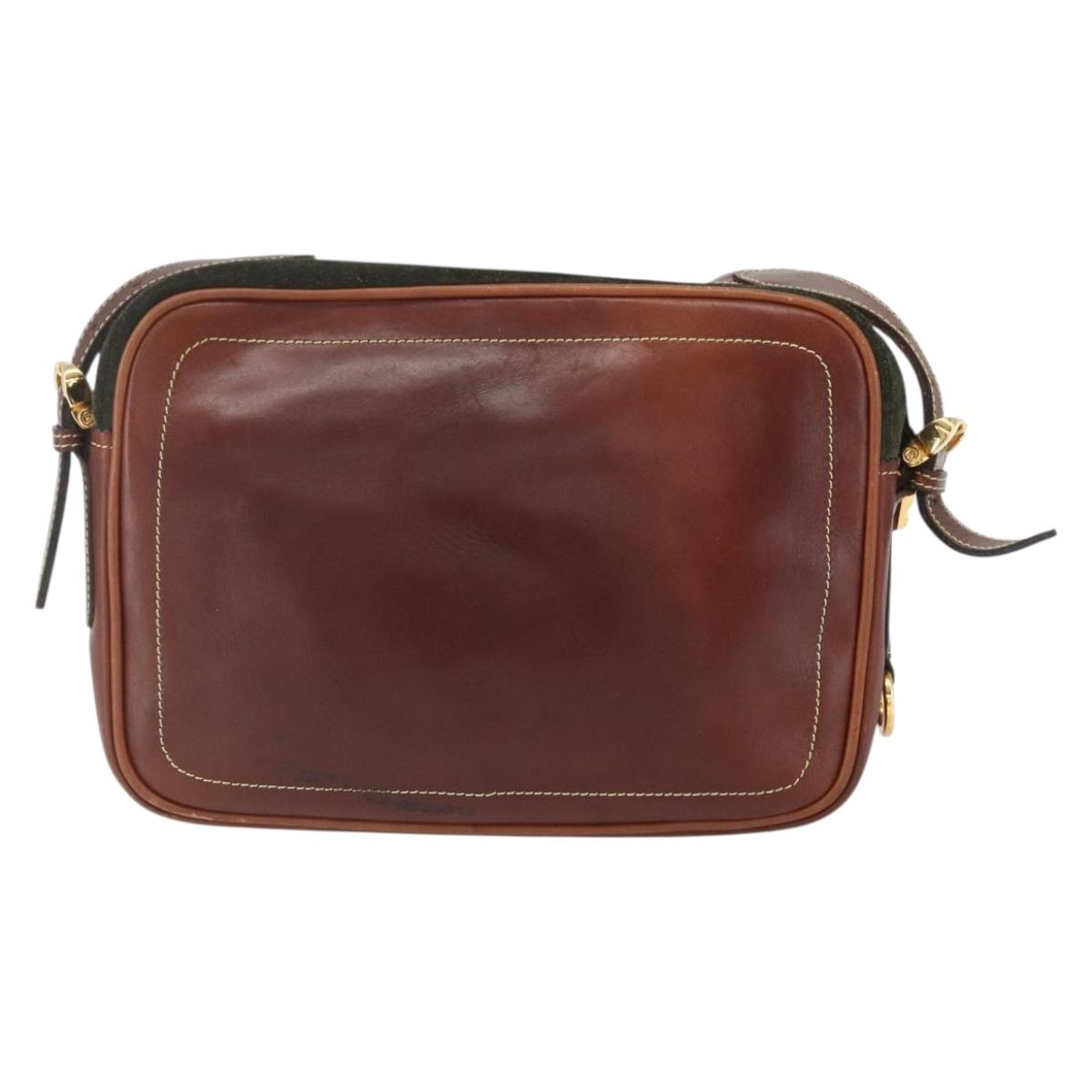 LOEWE Shoulder Bag Suede Khaki Gold Auth bs32579