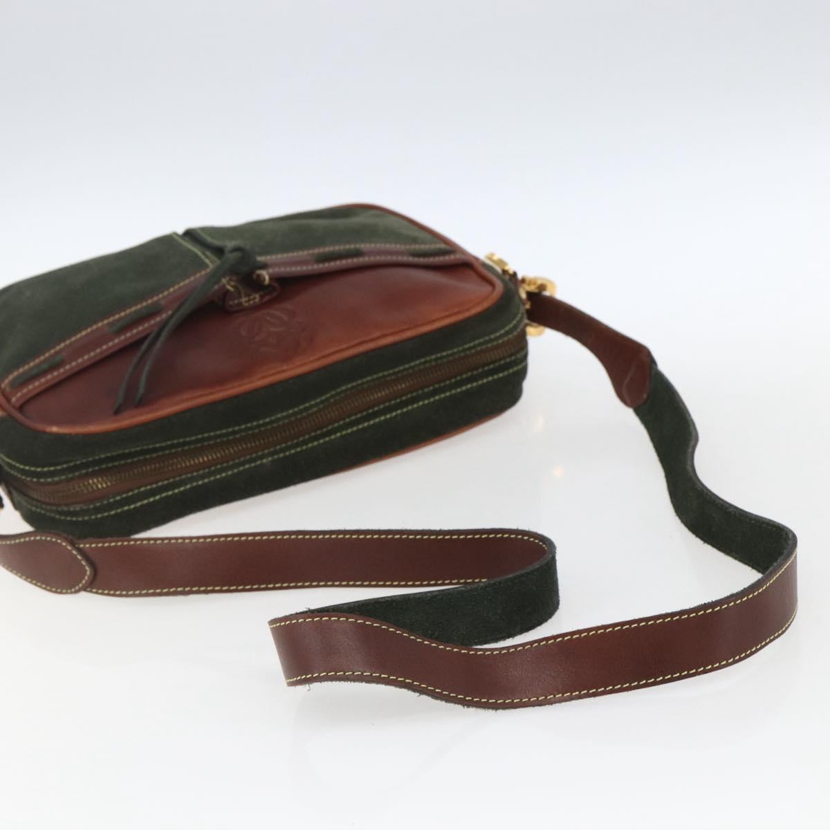 LOEWE Shoulder Bag Suede Khaki Gold Auth bs32579
