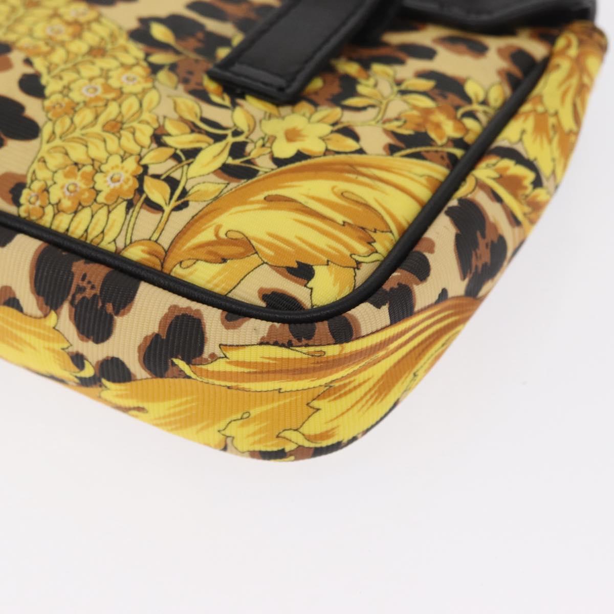Gianni Versace Chain Shoulder Bag PVC Canvas Yellow Black gold Auth bs32584