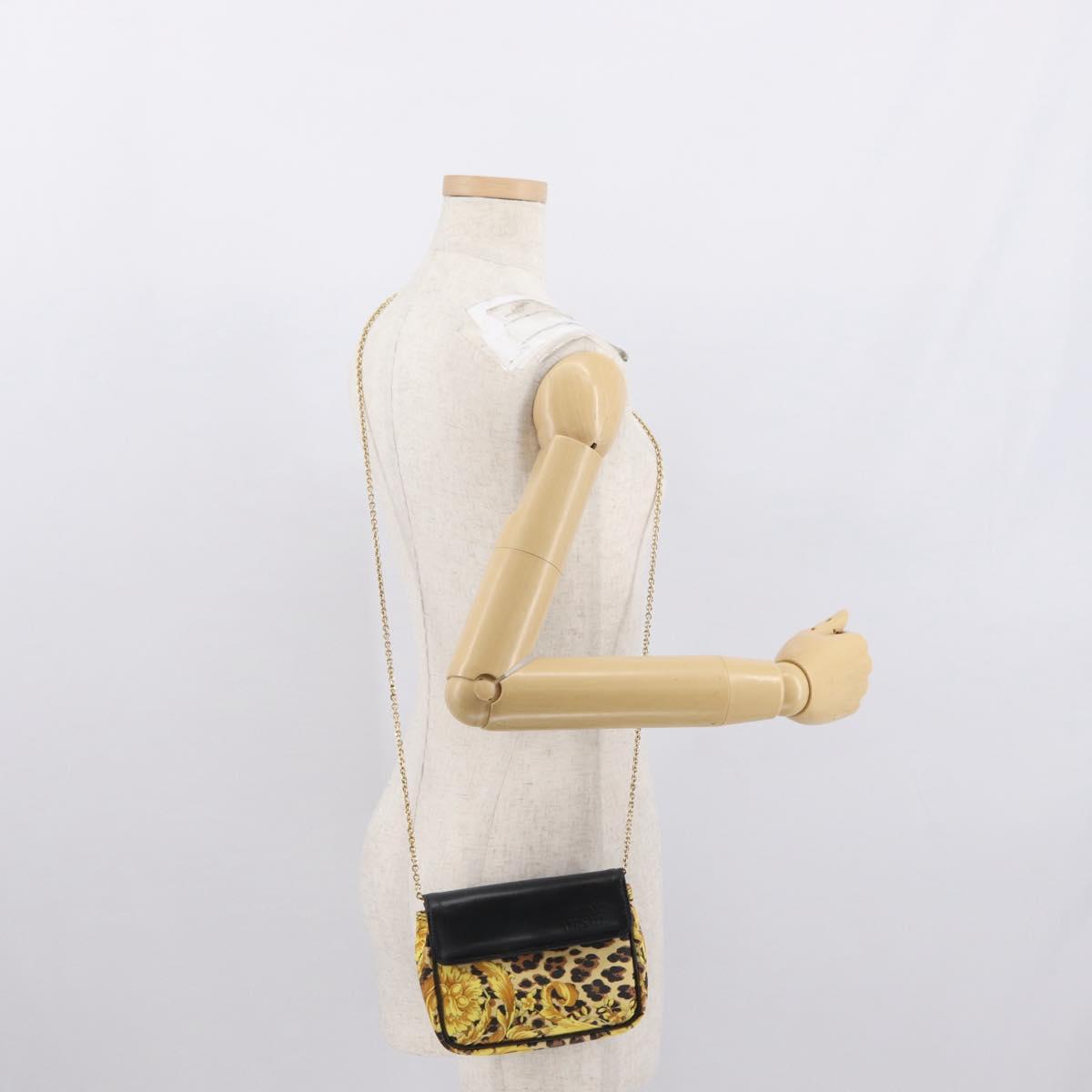 Gianni Versace Chain Shoulder Bag PVC Canvas Yellow Black gold Auth bs32584