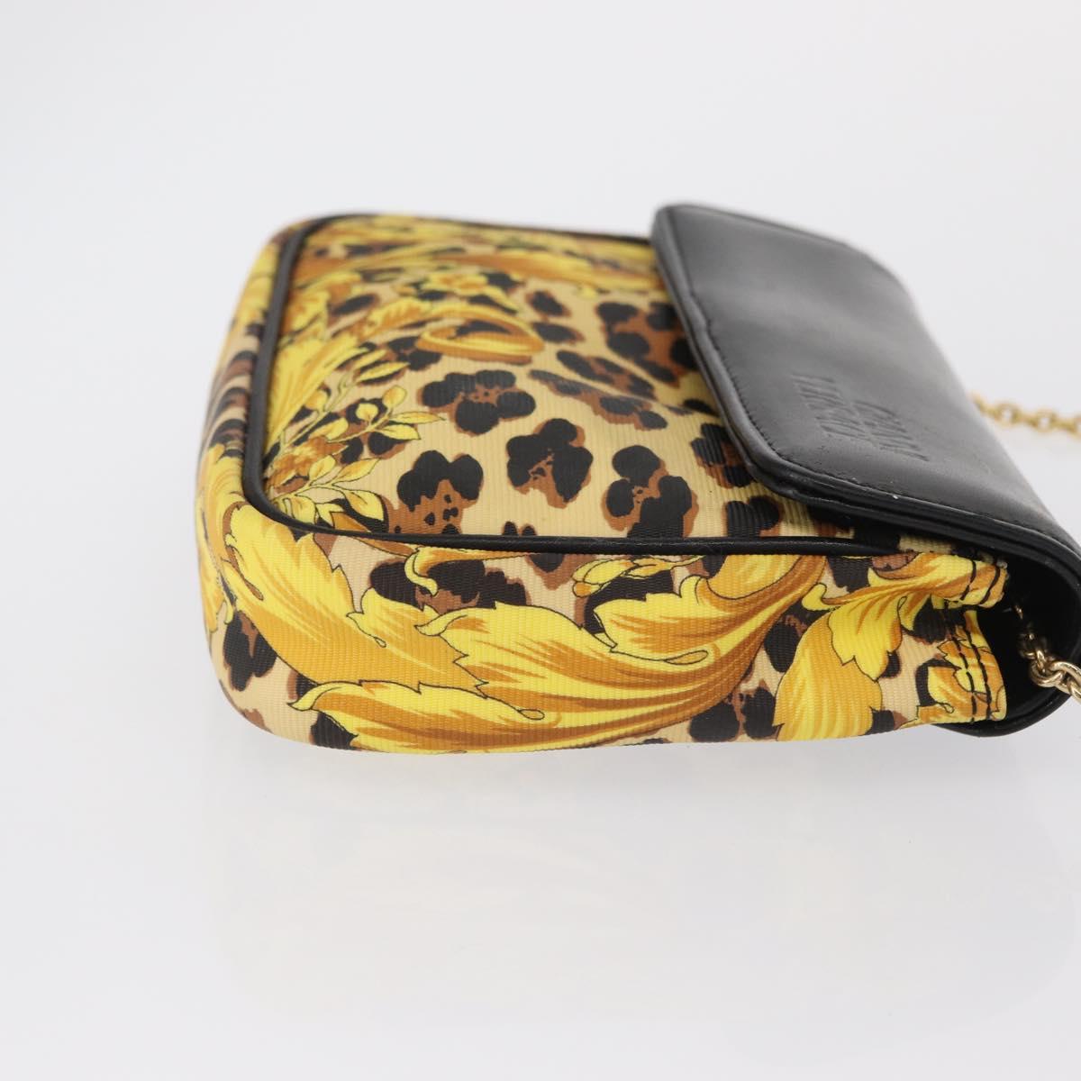 Gianni Versace Chain Shoulder Bag PVC Canvas Yellow Black gold Auth bs32584