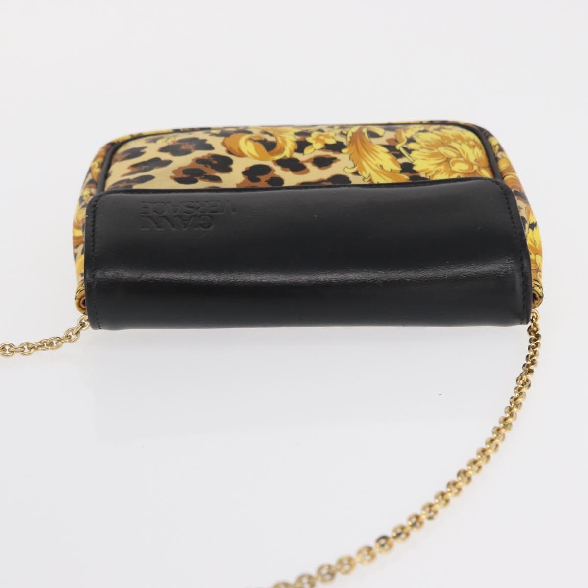 Gianni Versace Chain Shoulder Bag PVC Canvas Yellow Black gold Auth bs32584