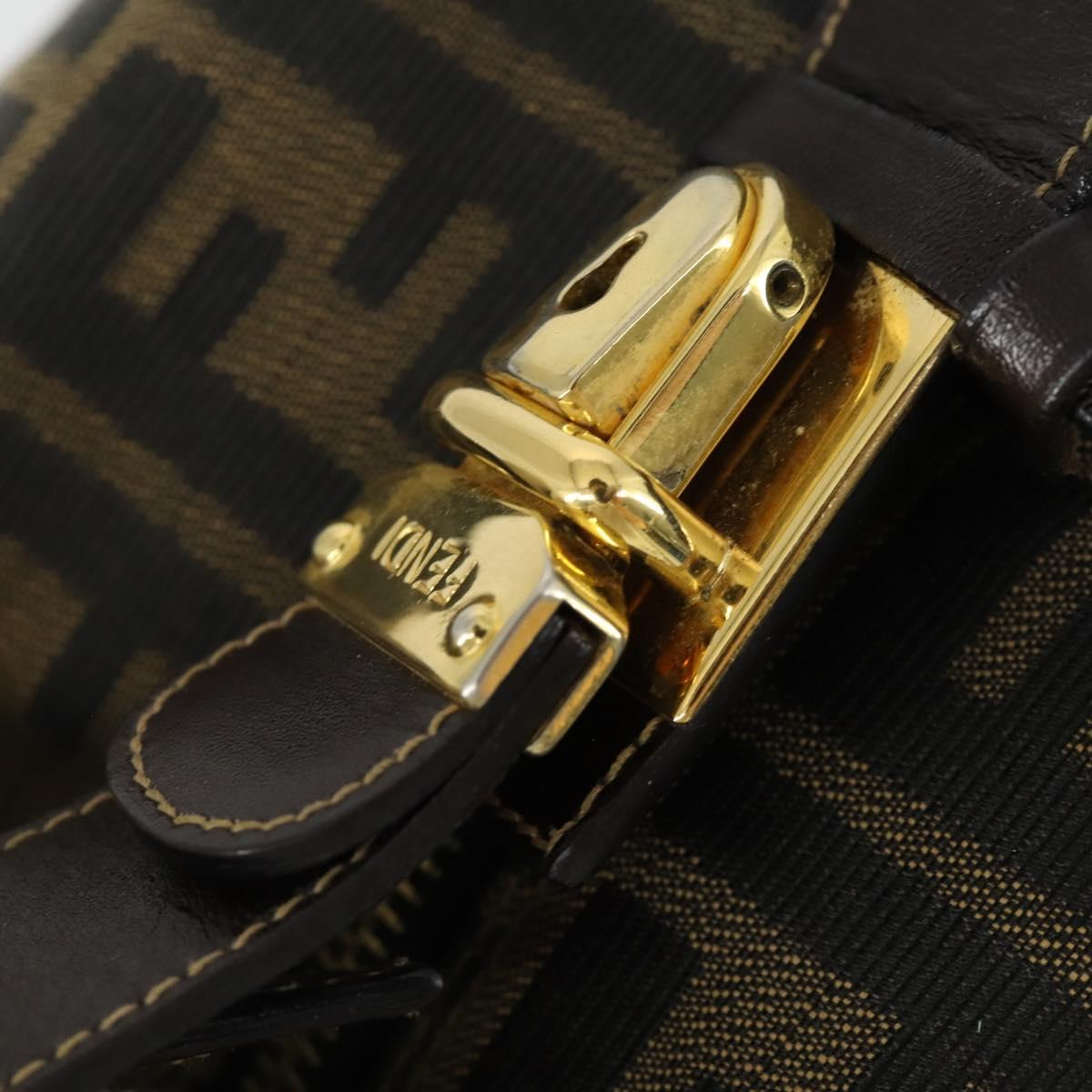 FENDI Zucca Canvas Hand Bag Black Brown Auth bs32586