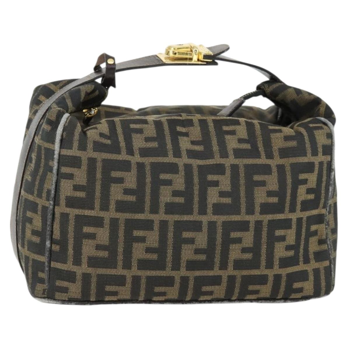 FENDI Zucca Canvas Hand Bag Black Brown Auth bs32586