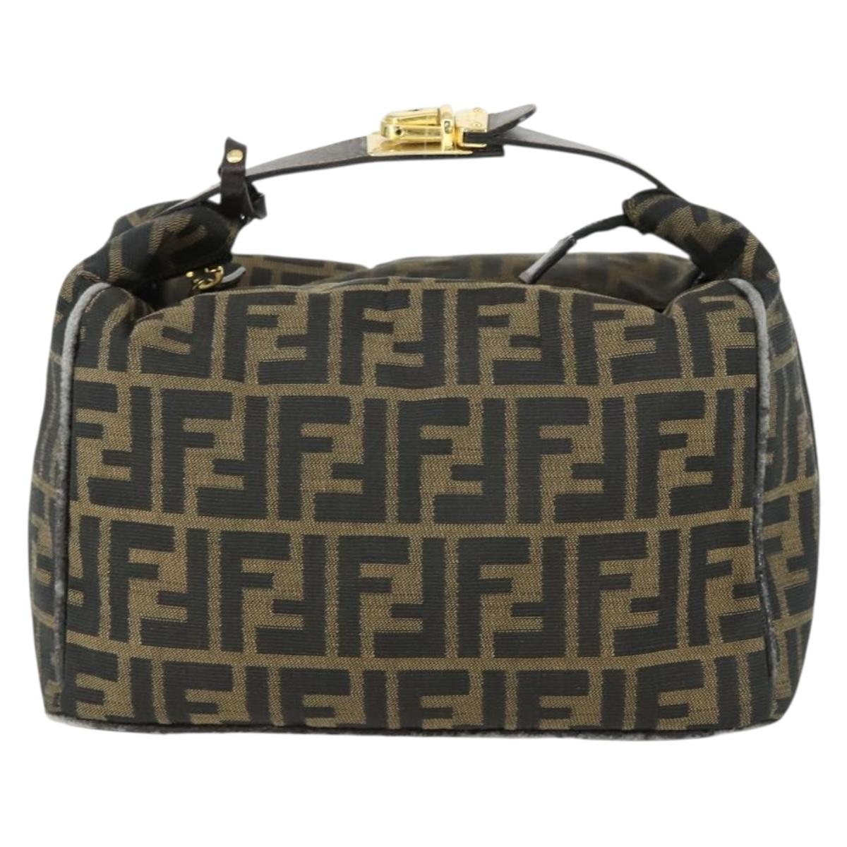 FENDI Zucca Canvas Hand Bag Black Brown Auth bs32586