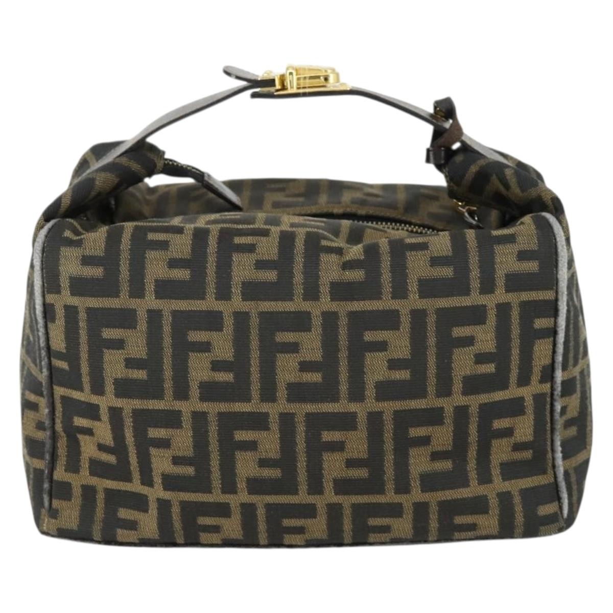 FENDI Zucca Canvas Hand Bag Black Brown Auth bs32586
