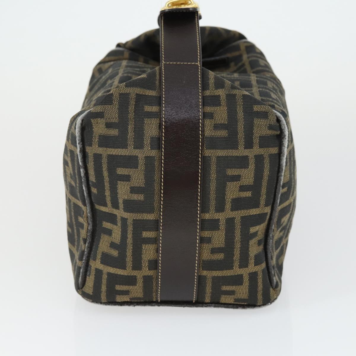 FENDI Zucca Canvas Hand Bag Black Brown Auth bs32586