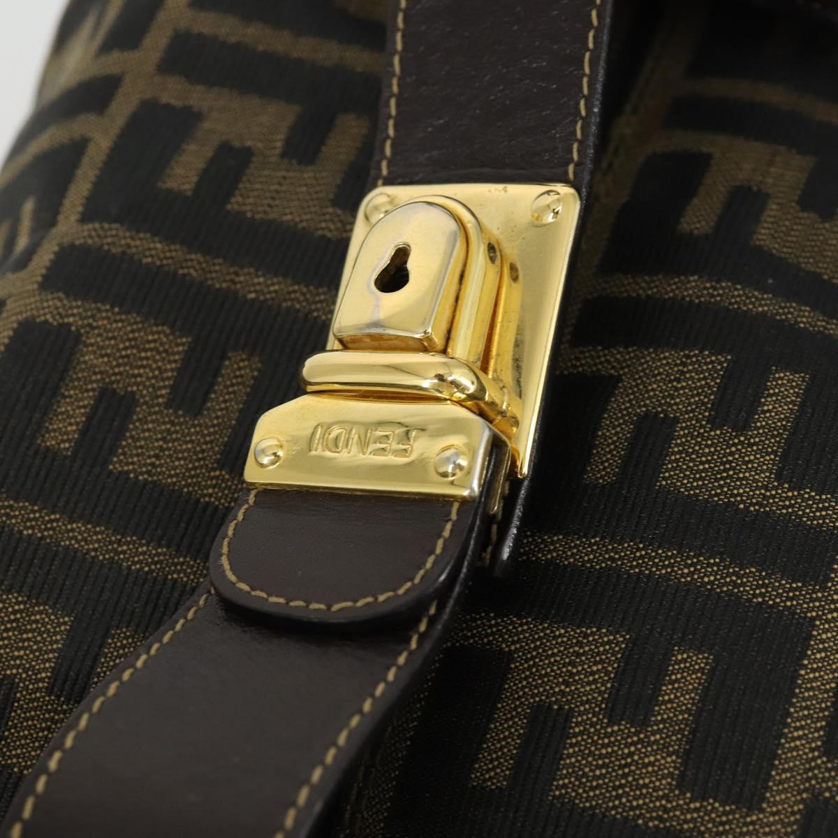 FENDI Zucca Canvas Hand Bag Black Brown Auth bs32586
