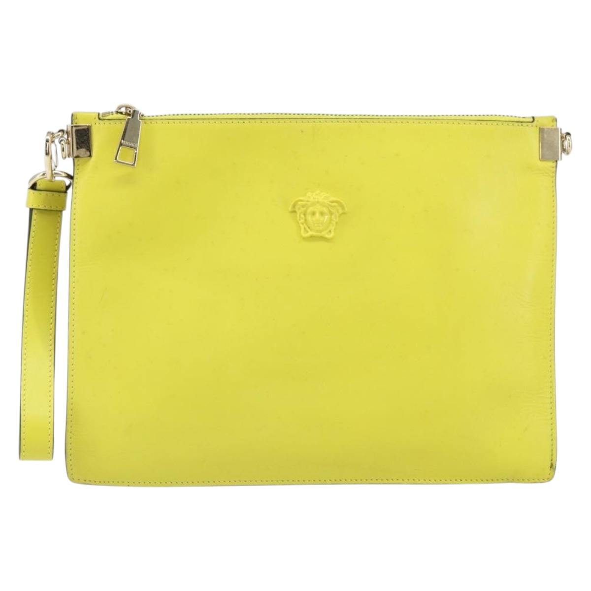 VERSACE Clutch Bag Leather Yellow Gold Auth bs32589