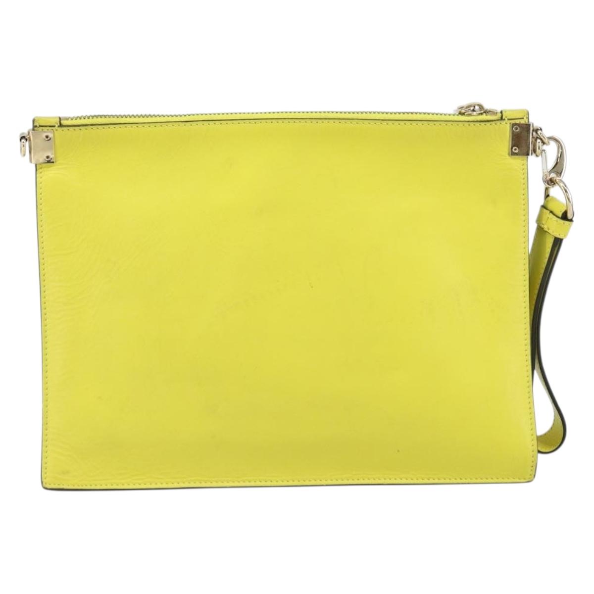 VERSACE Clutch Bag Leather Yellow Gold Auth bs32589