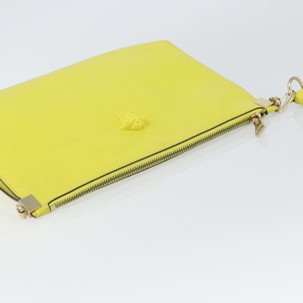 VERSACE Clutch Bag Leather Yellow Gold Auth bs32589