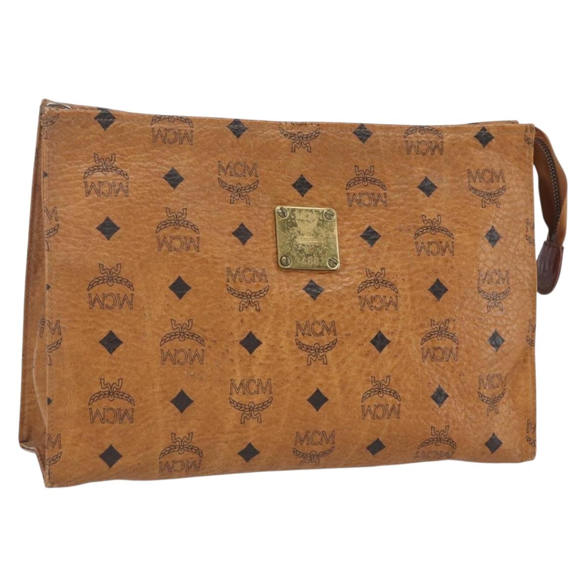 MCM Logogram Vicetos Clutch Bag PVC Leather Brown Gold Auth bs32590