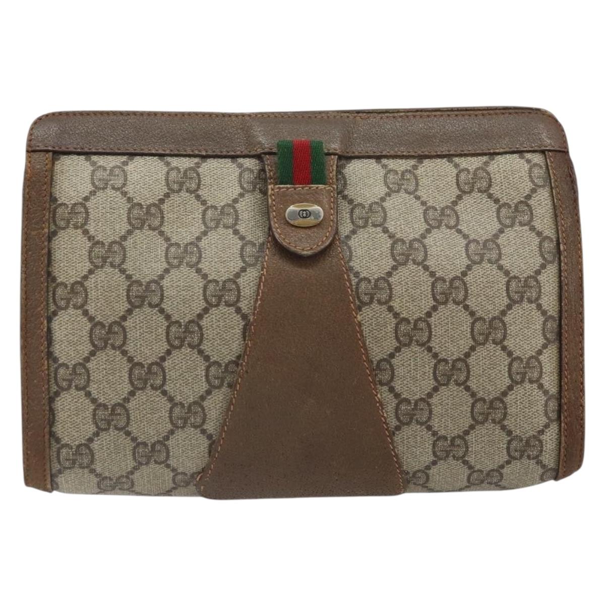 GUCCI GG Supreme Web Sherry Line Bag PVC Beige Gold 89 01 032 Auth bs32593