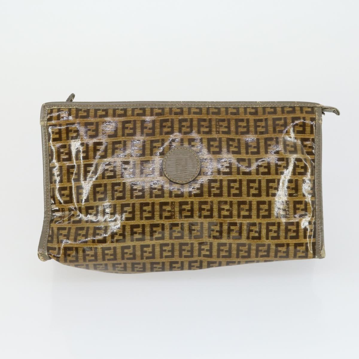 FENDI Zucca Canvas Zucchino Canvas Hand Bag PVC 2 Set Black Brown Auth bs32597