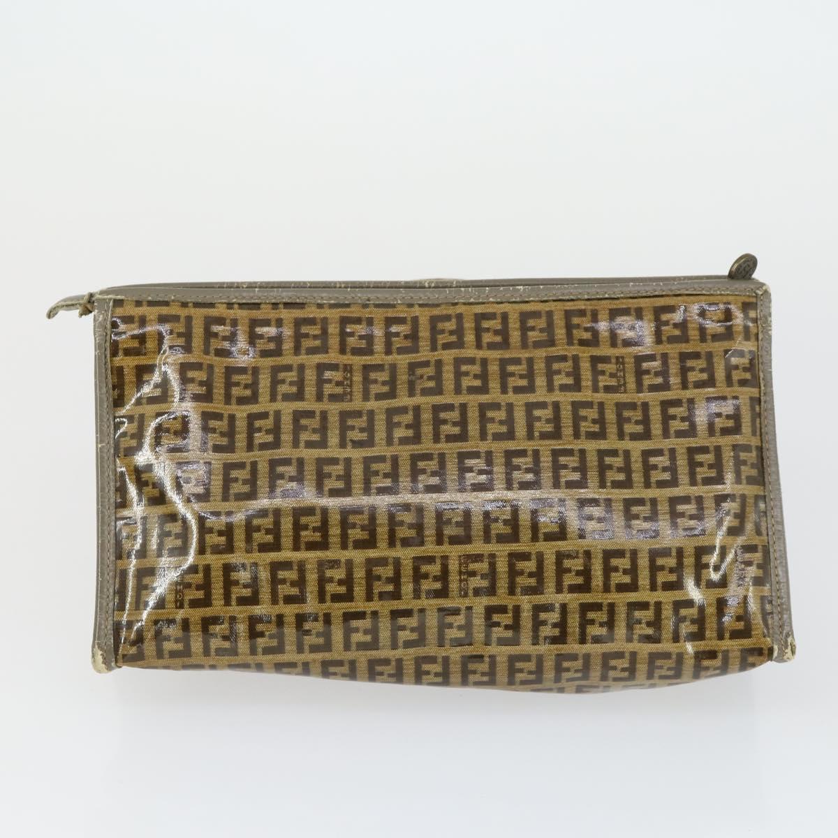 FENDI Zucca Canvas Zucchino Canvas Hand Bag PVC 2 Set Black Brown Auth bs32597