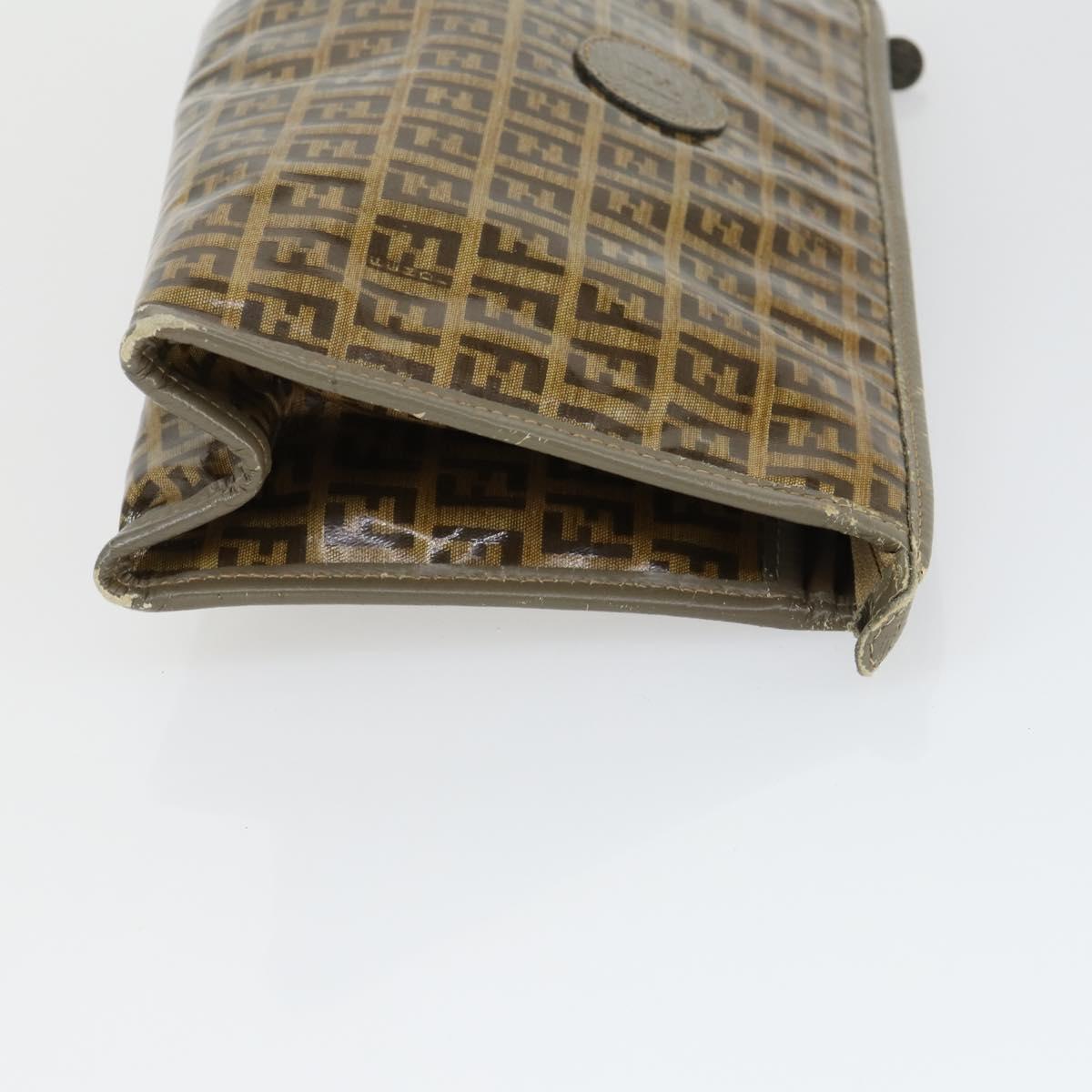 FENDI Zucca Canvas Zucchino Canvas Hand Bag PVC 2 Set Black Brown Auth bs32597