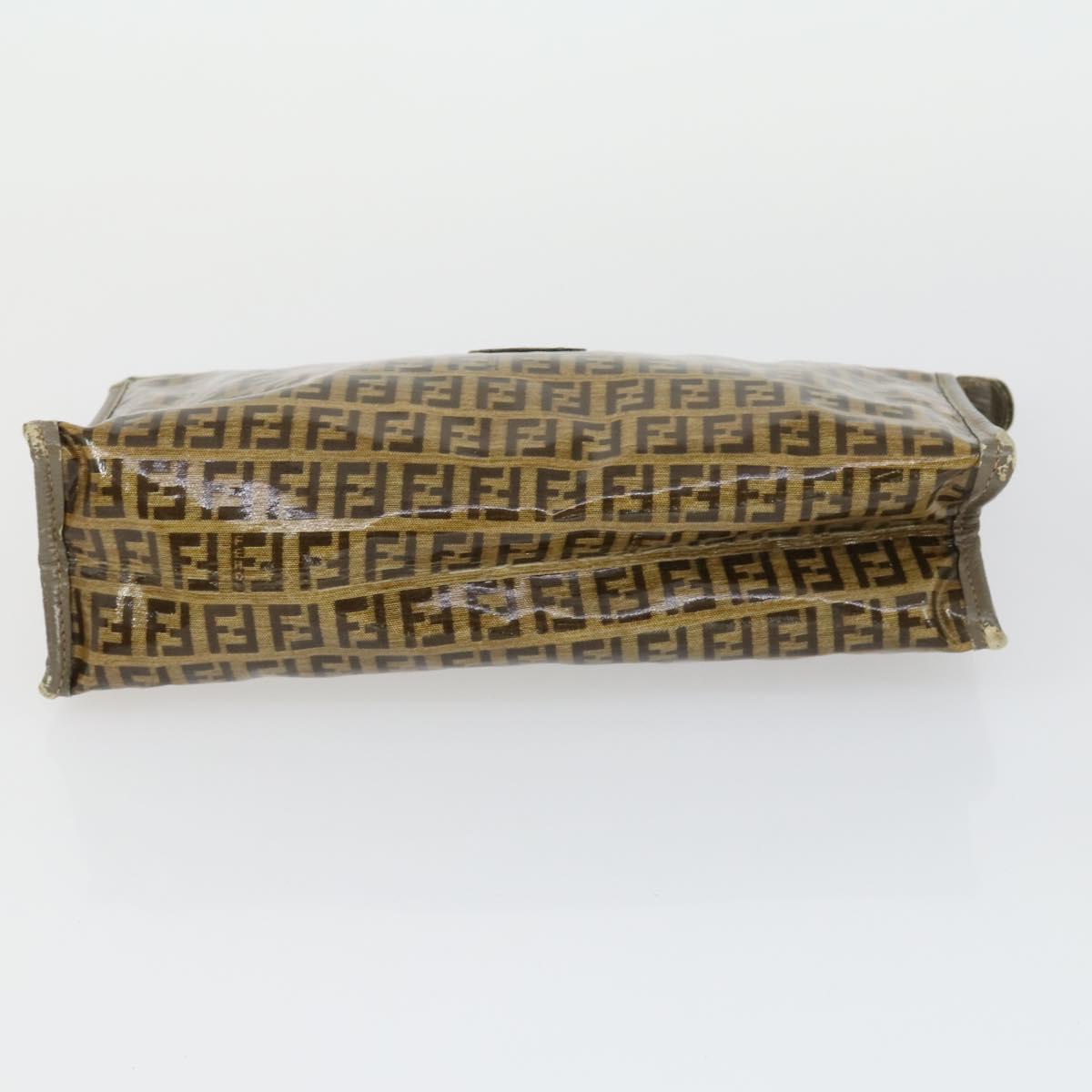 FENDI Zucca Canvas Zucchino Canvas Hand Bag PVC 2 Set Black Brown Auth bs32597
