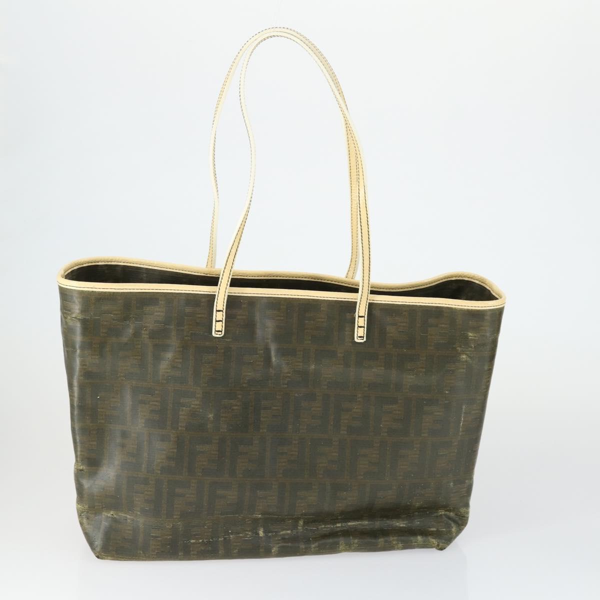 FENDI Zucca Canvas Zucchino Canvas Hand Bag PVC 2 Set Black Brown Auth bs32597