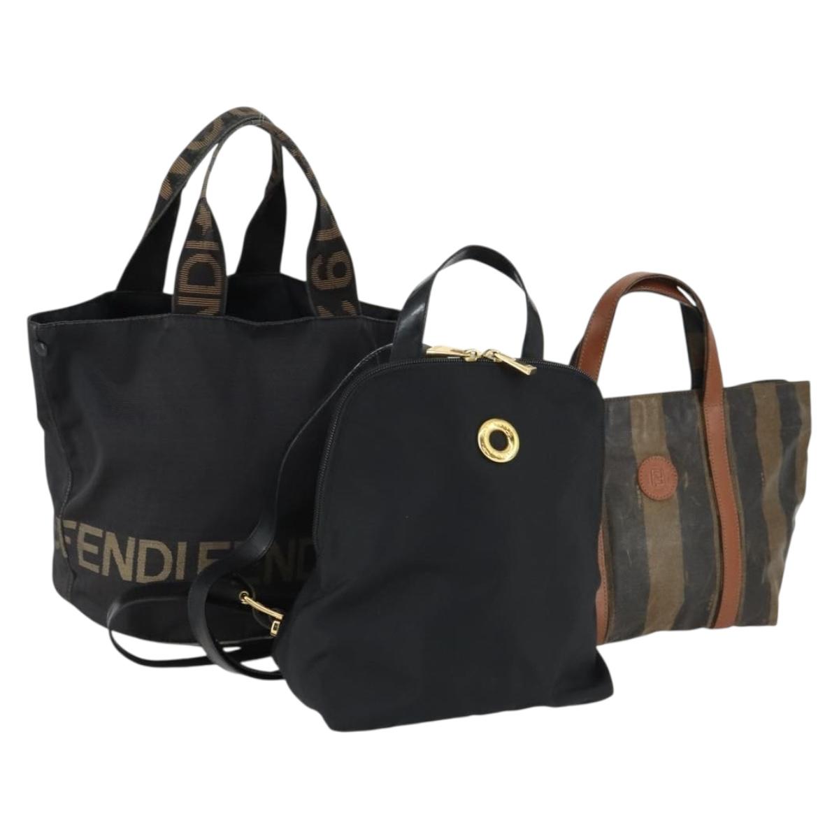 FENDI Celine Hand Bag Nylon 3 Set Black Brown Auth bs32598
