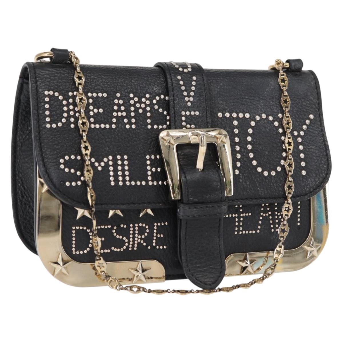 VALENTINO Chain Shoulder Bag Leather Black Gold Auth bs32627