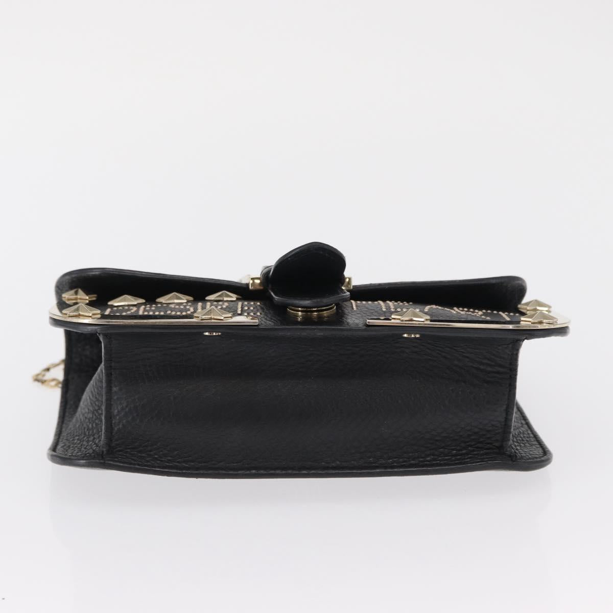 VALENTINO Chain Shoulder Bag Leather Black Gold Auth bs32627