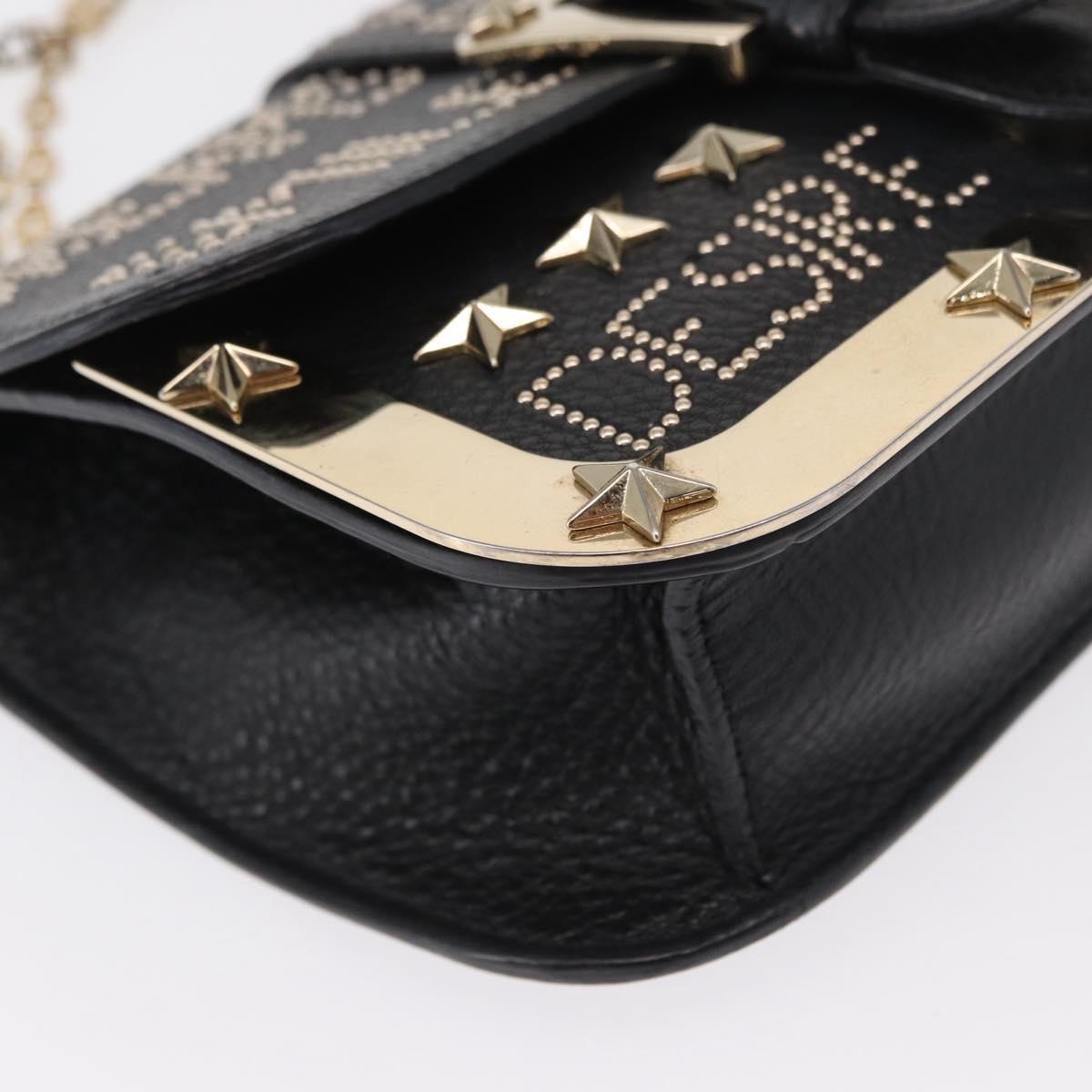 VALENTINO Chain Shoulder Bag Leather Black Gold Auth bs32627