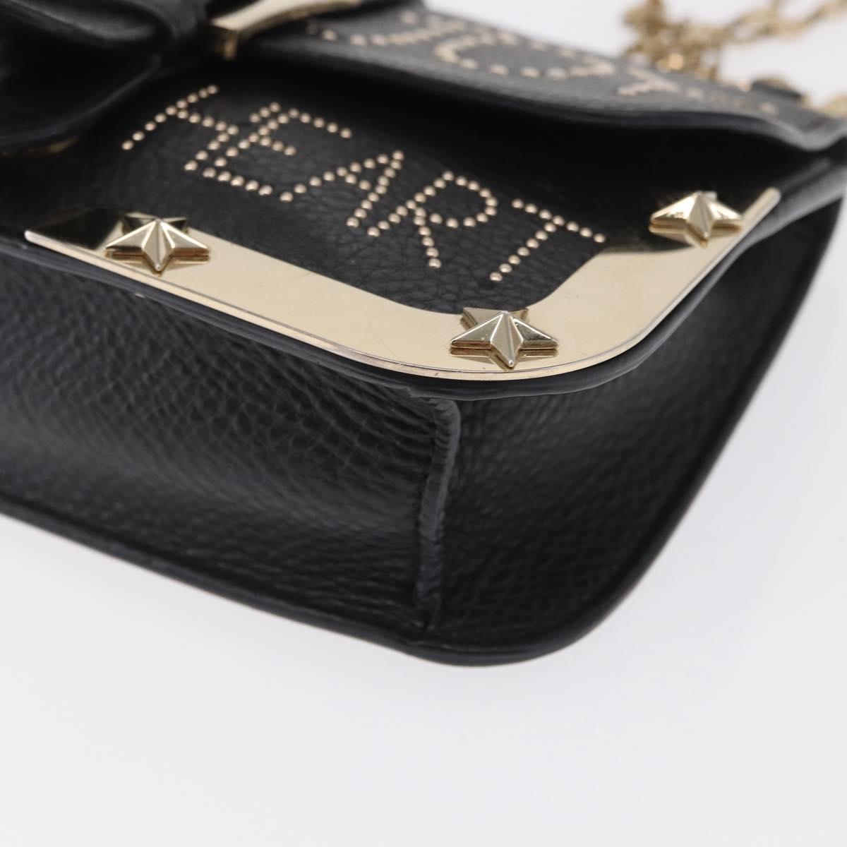 VALENTINO Chain Shoulder Bag Leather Black Gold Auth bs32627