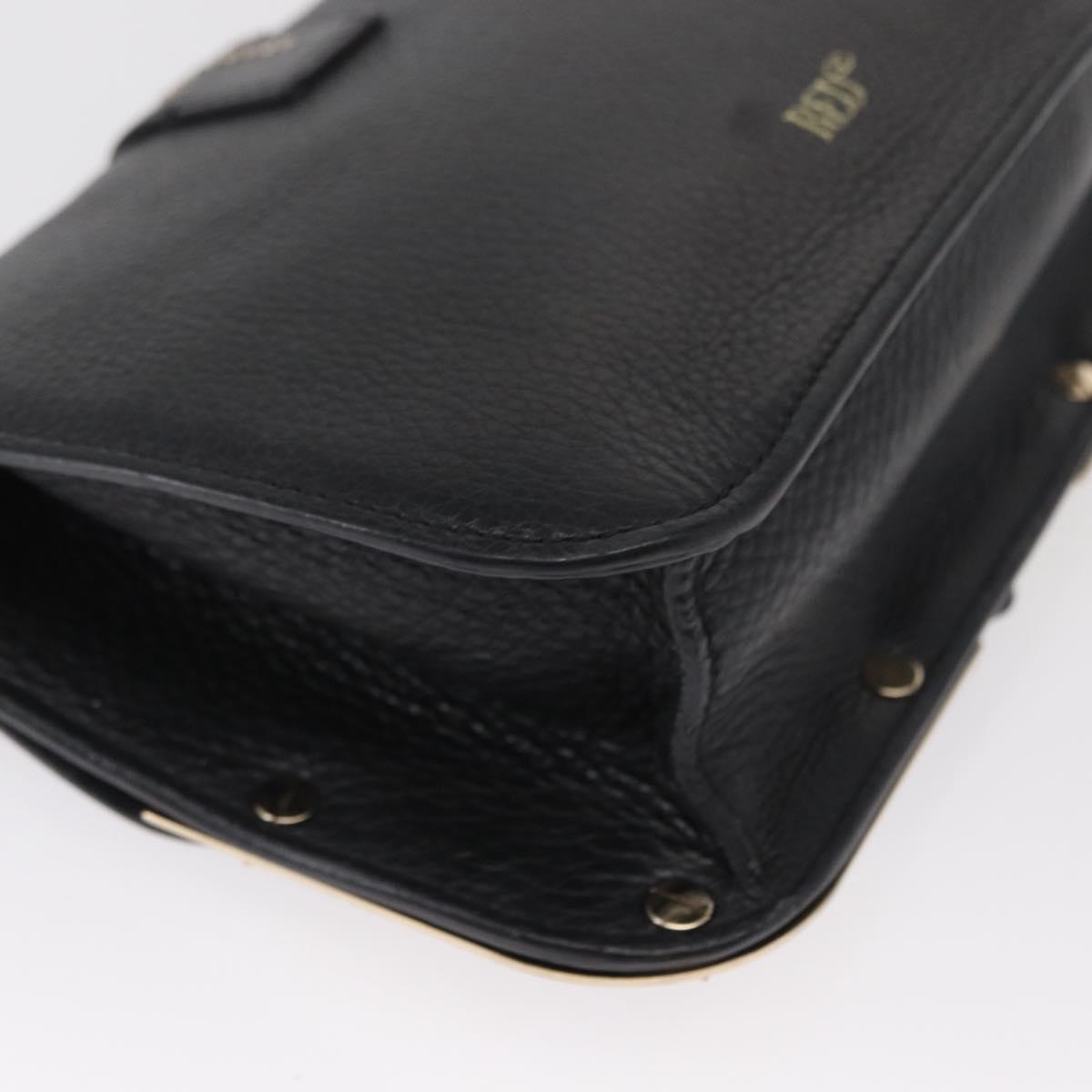 VALENTINO Chain Shoulder Bag Leather Black Gold Auth bs32627