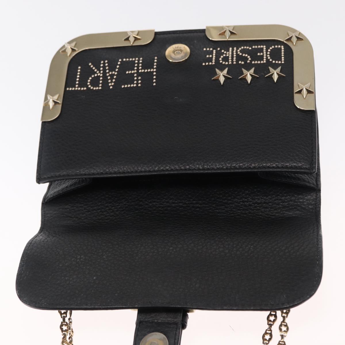 VALENTINO Chain Shoulder Bag Leather Black Gold Auth bs32627