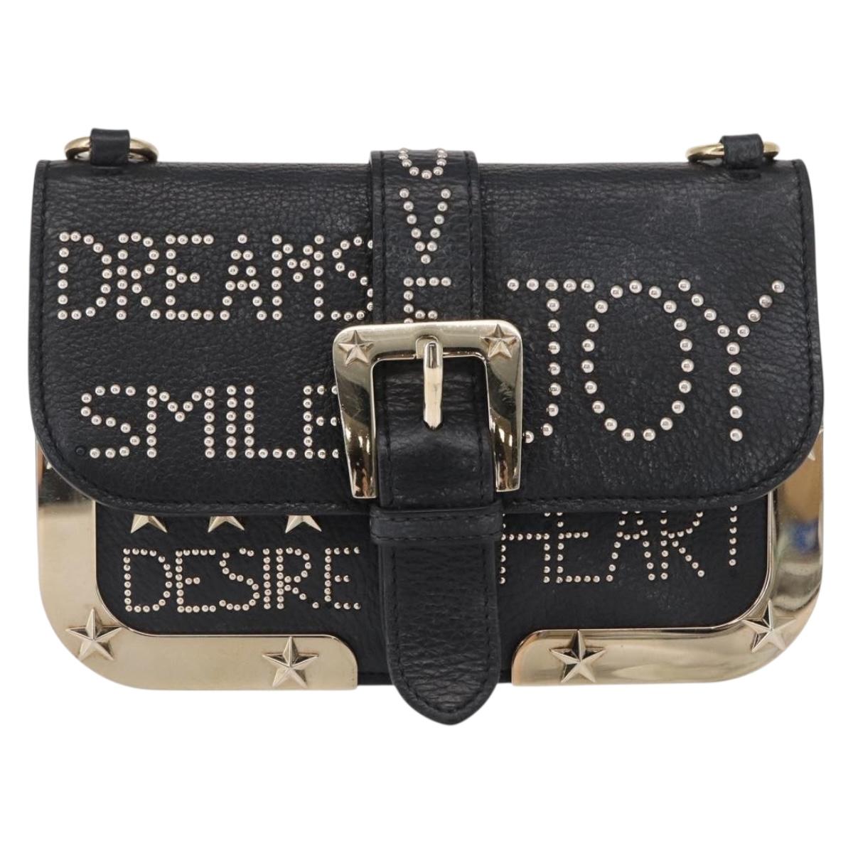 VALENTINO Chain Shoulder Bag Leather Black Gold Auth bs32627