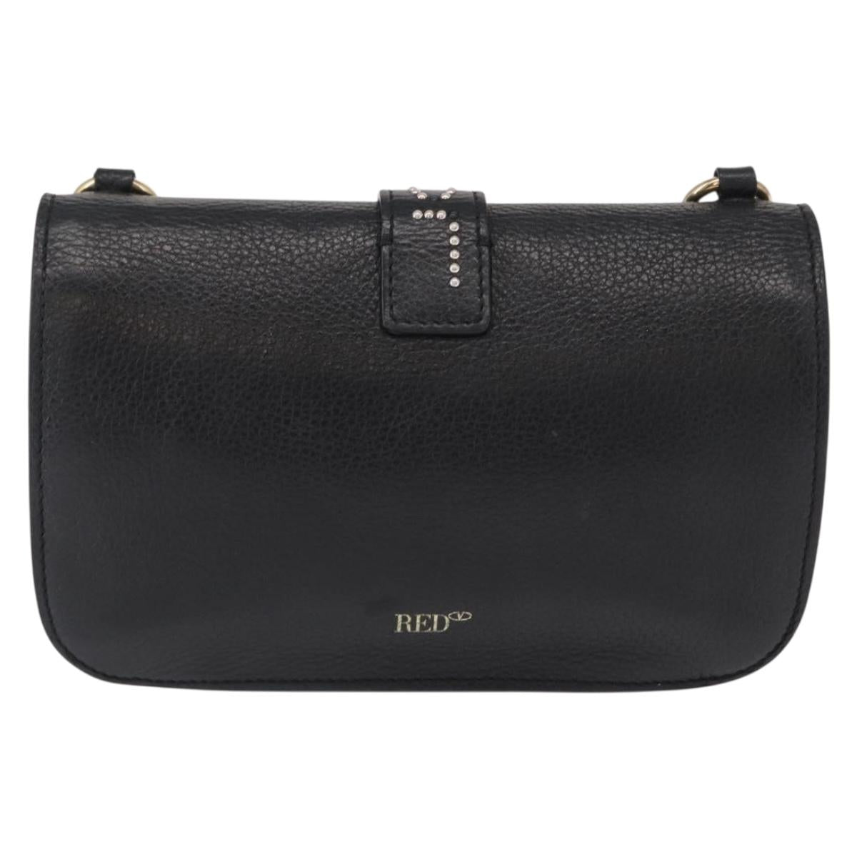 VALENTINO Chain Shoulder Bag Leather Black Gold Auth bs32627