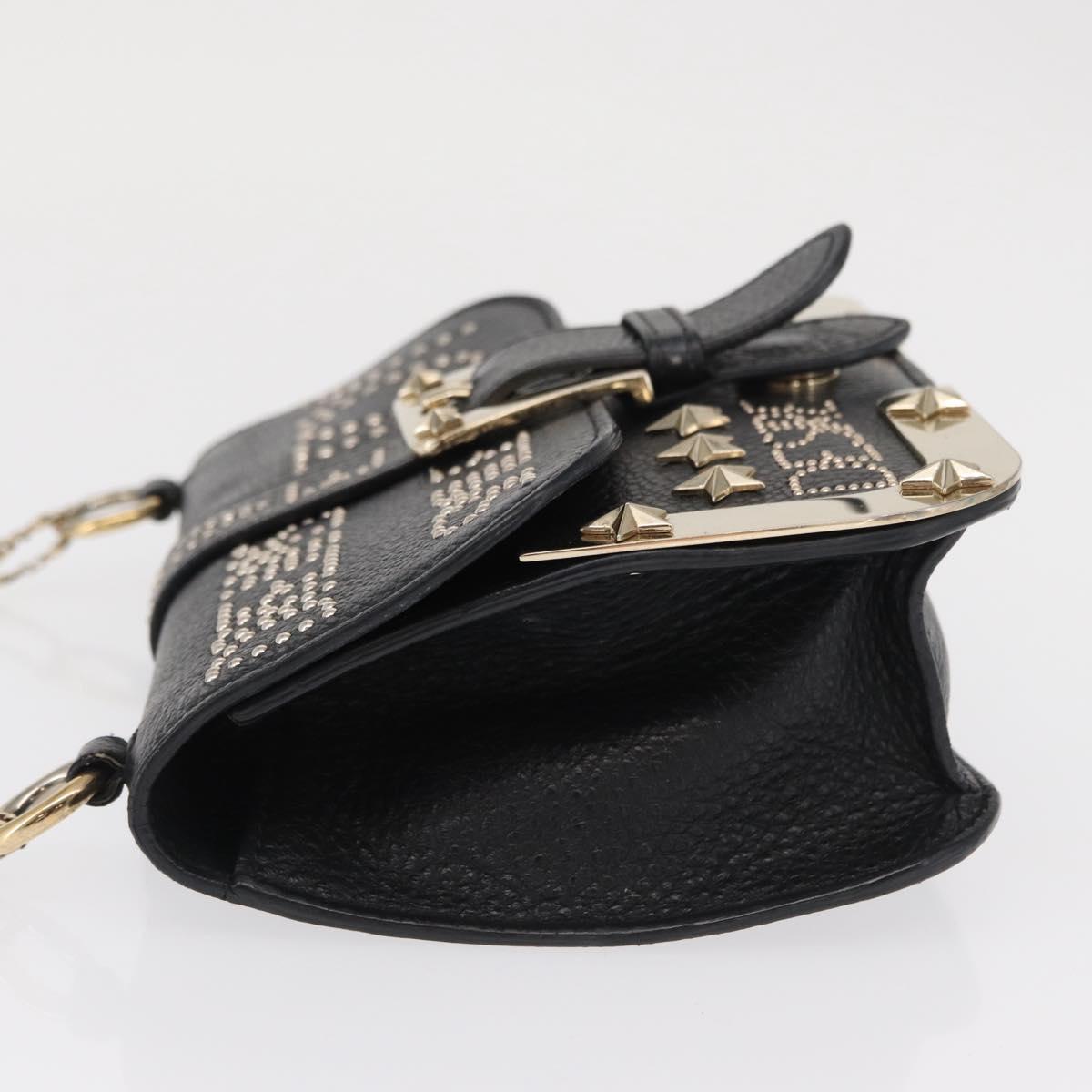 VALENTINO Chain Shoulder Bag Leather Black Gold Auth bs32627
