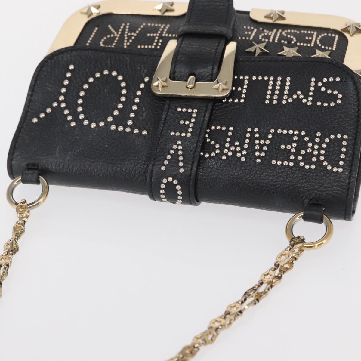 VALENTINO Chain Shoulder Bag Leather Black Gold Auth bs32627