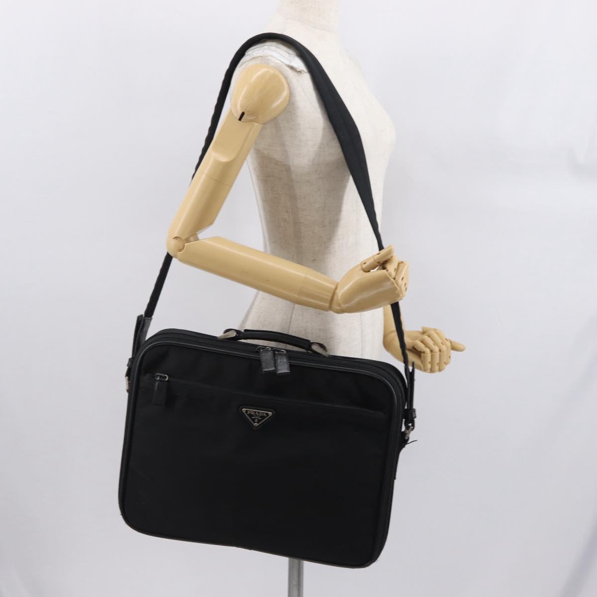 PRADA Hand Bag Nylon 2way Black Silver Auth bs32628