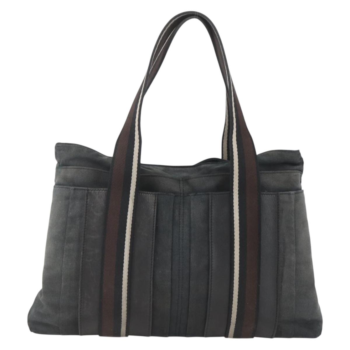 HERMES Toroca Horizontal MM Hand Bag Canvas Black Brown Auth bs32632