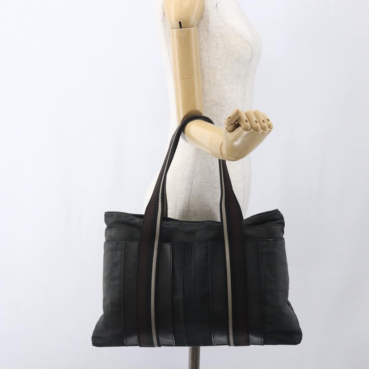 HERMES Toroca Horizontal MM Hand Bag Canvas Black Brown Auth bs32632