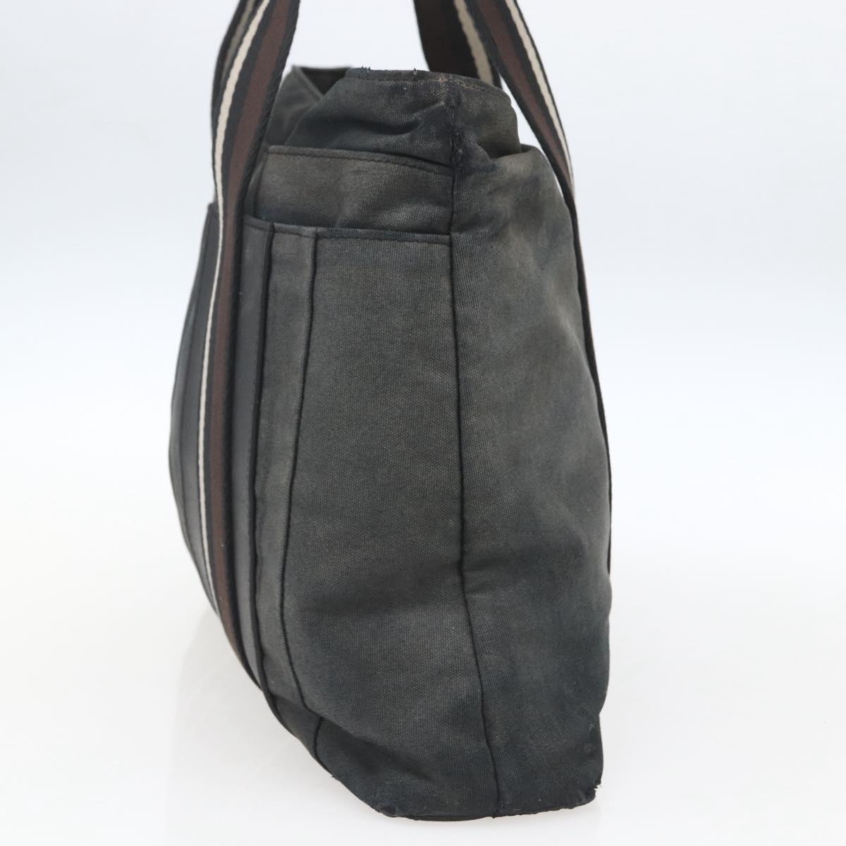 HERMES Toroca Horizontal MM Hand Bag Canvas Black Brown Auth bs32632