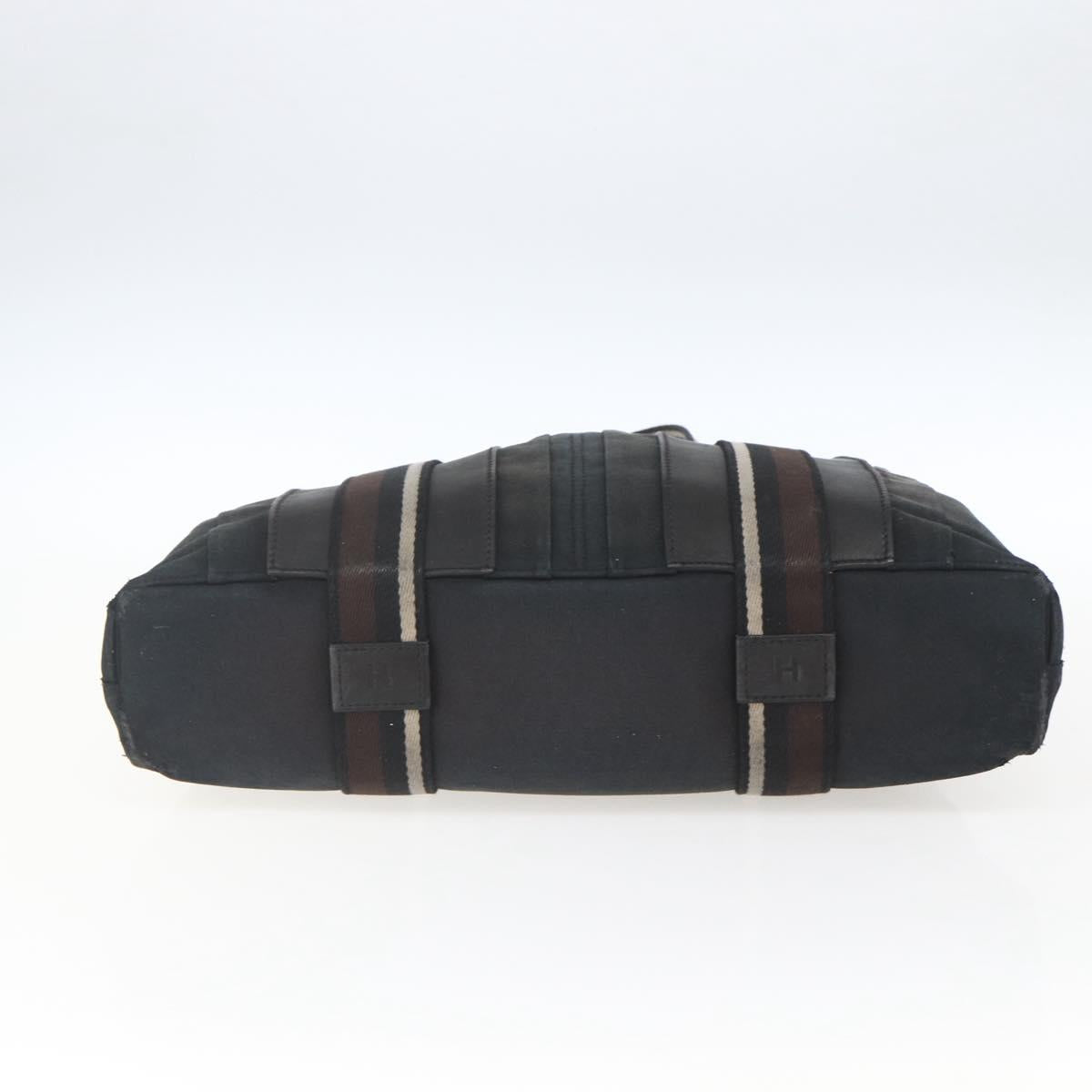 HERMES Toroca Horizontal MM Hand Bag Canvas Black Brown Auth bs32632