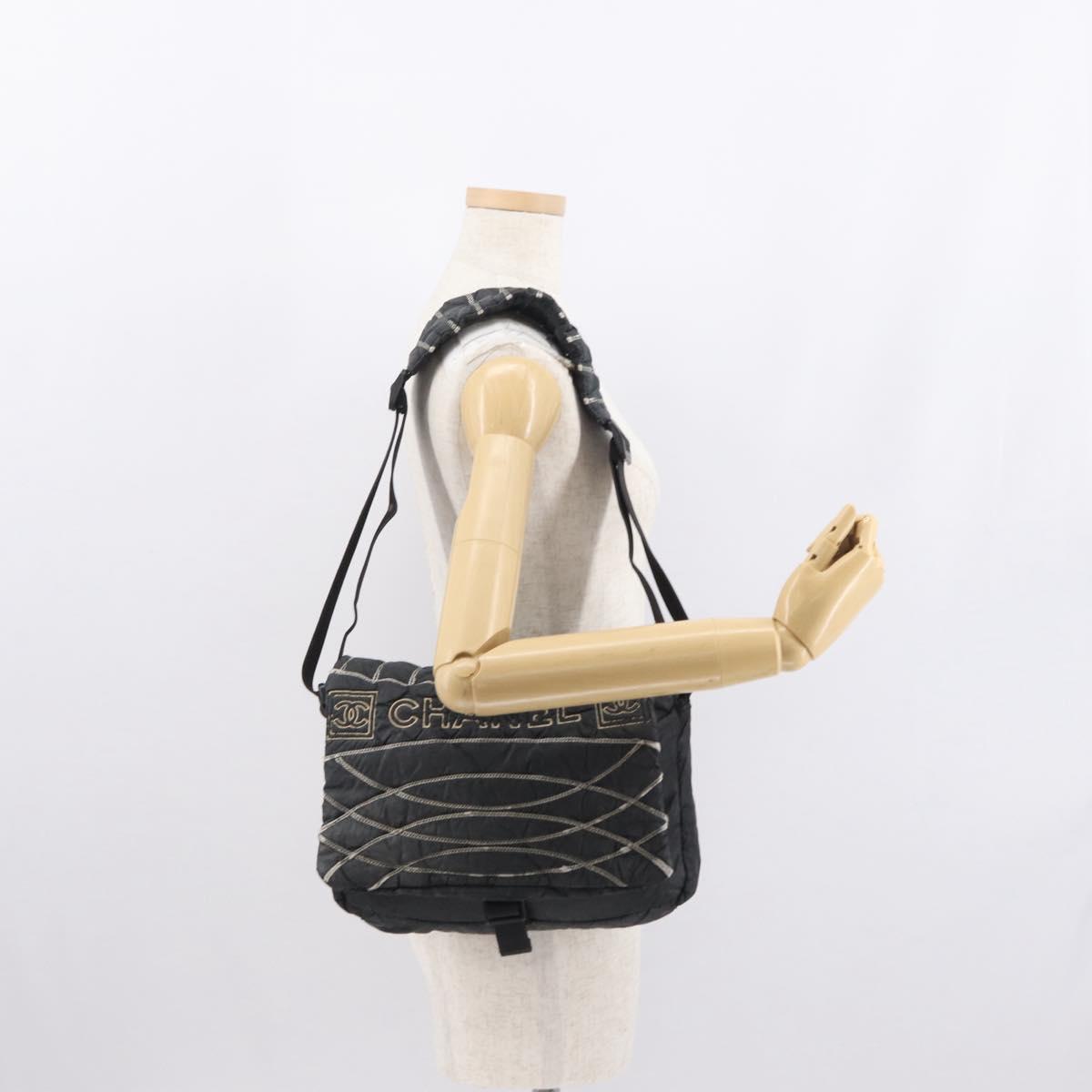 CHANEL Shoulder Bag Nylon Black CC Auth bs32635