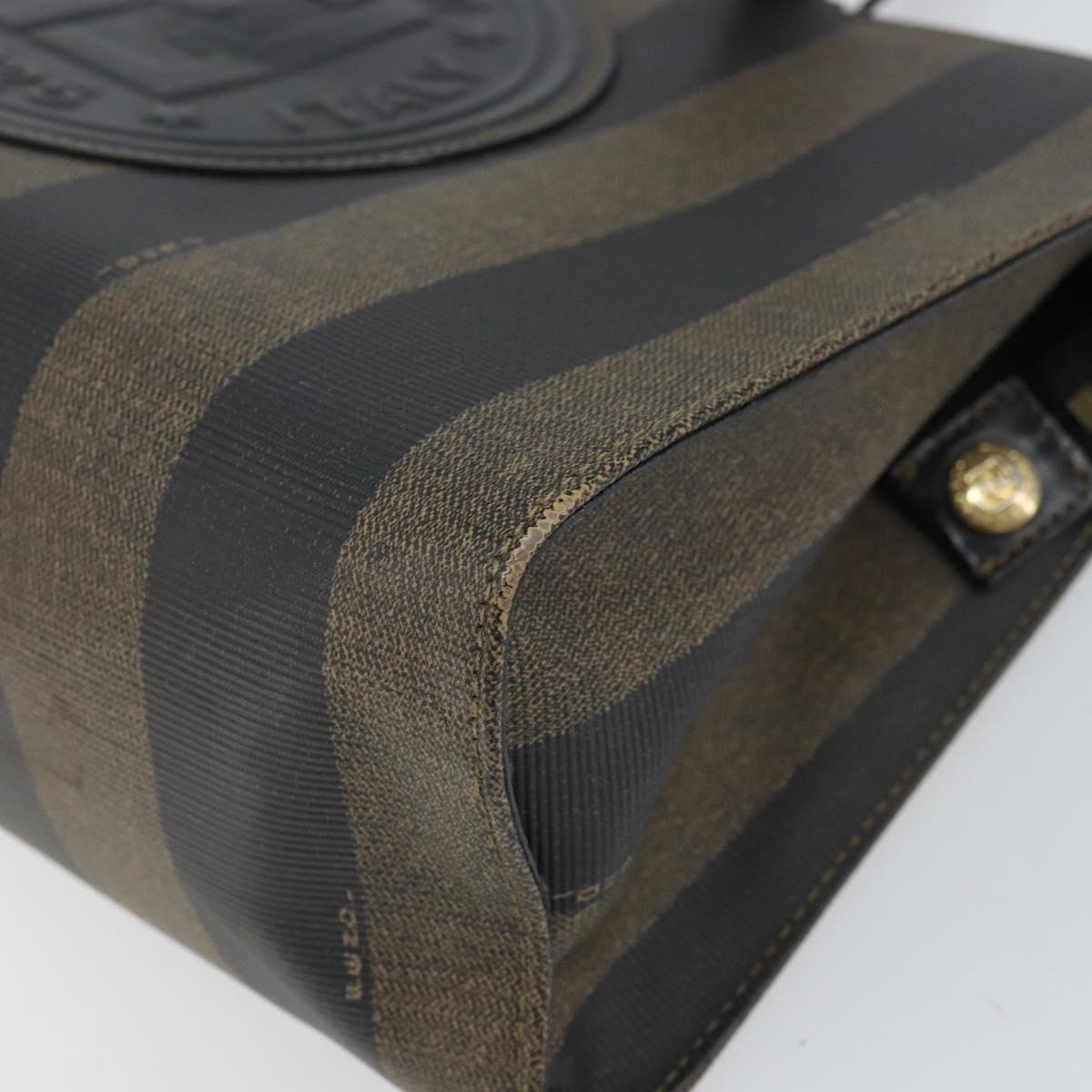 FENDI Pecan Canvas Hand Bag Black Brown Auth bs32638