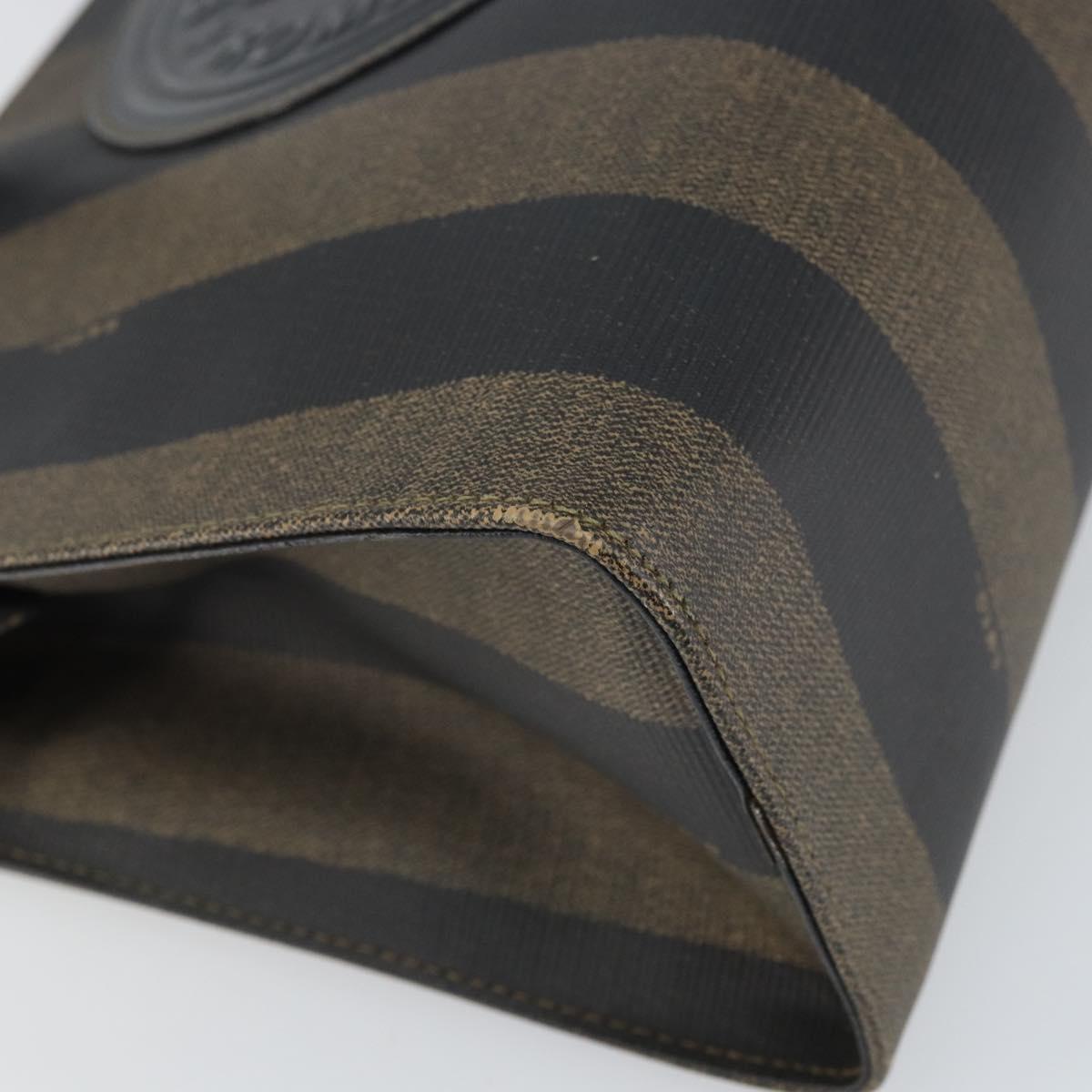 FENDI Pecan Canvas Hand Bag Black Brown Auth bs32638