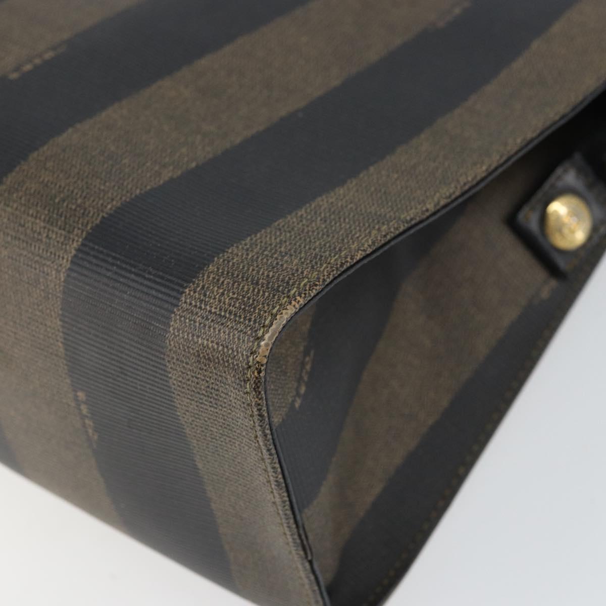 FENDI Pecan Canvas Hand Bag Black Brown Auth bs32638