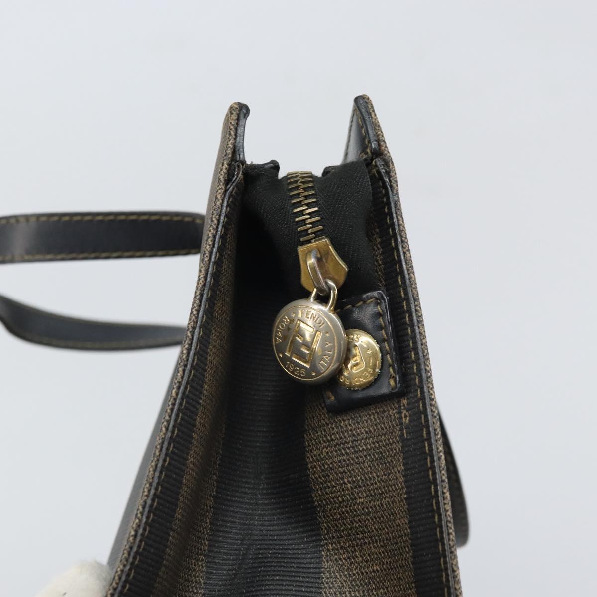 FENDI Pecan Canvas Hand Bag Black Brown Auth bs32638