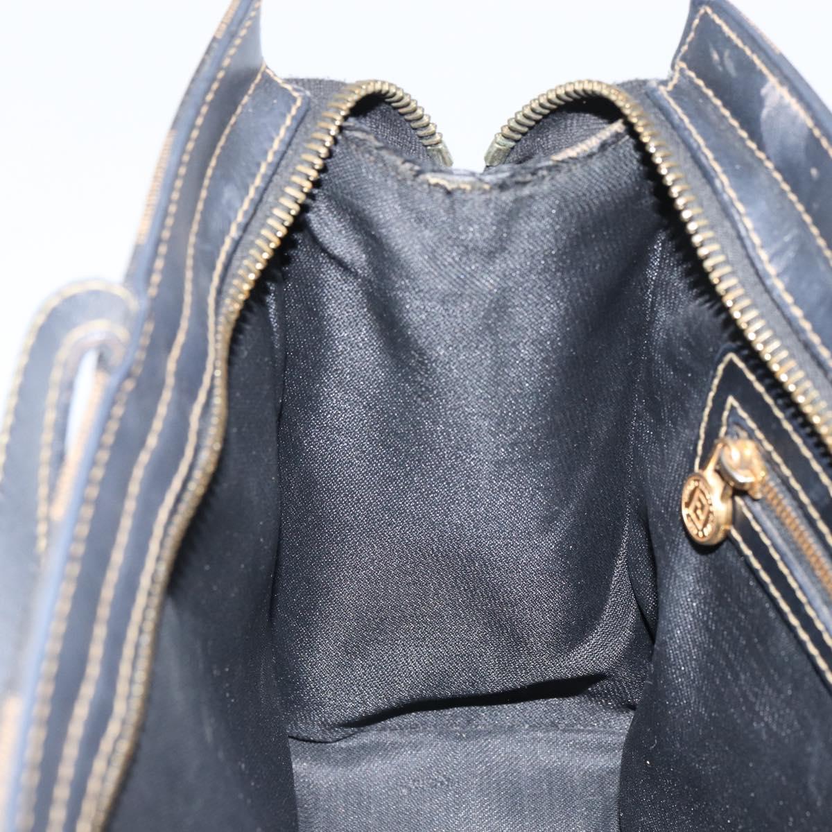 FENDI Pecan Canvas Hand Bag Black Brown Auth bs32638