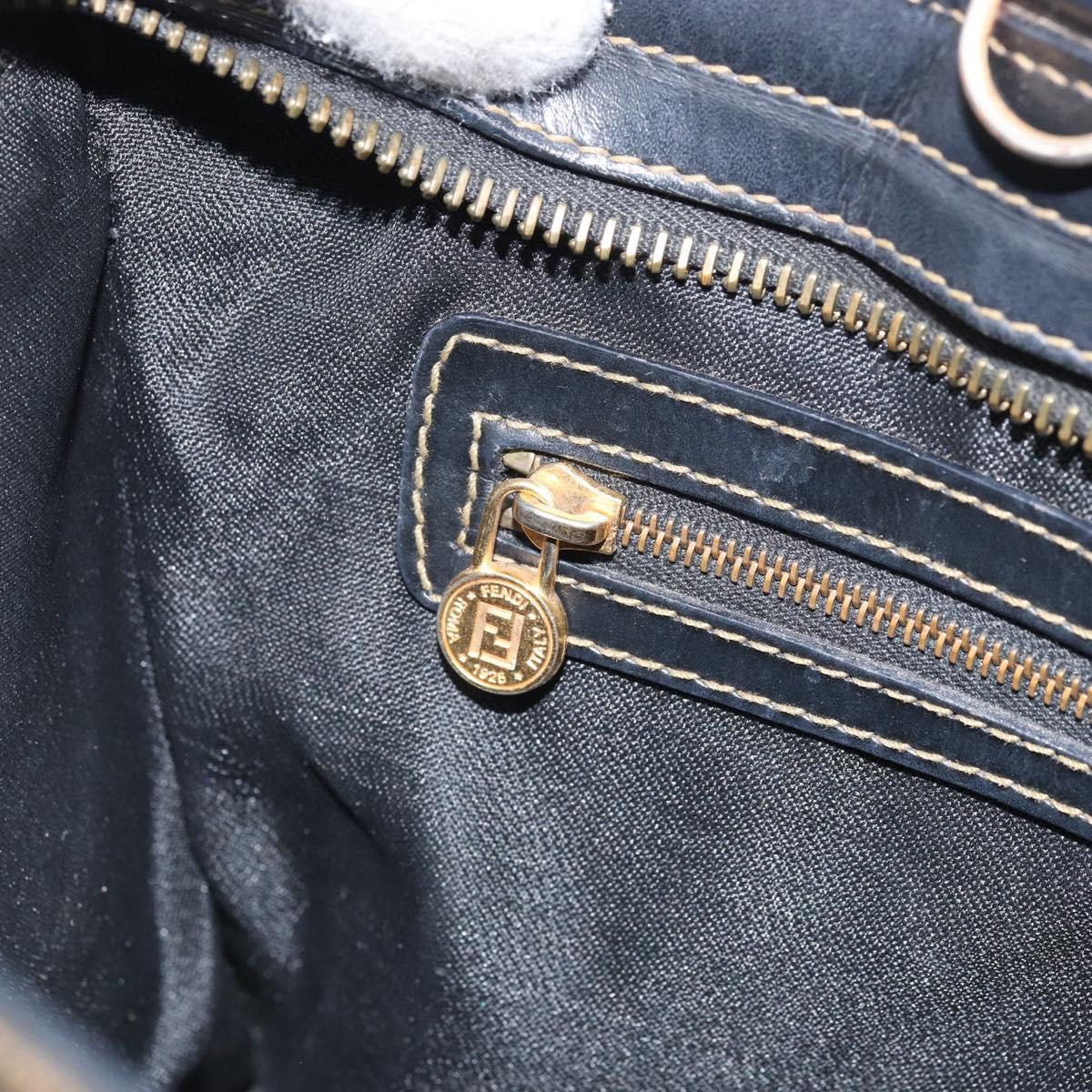 FENDI Pecan Canvas Hand Bag Black Brown Auth bs32638