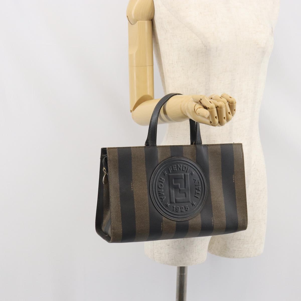 FENDI Pecan Canvas Hand Bag Black Brown Auth bs32638