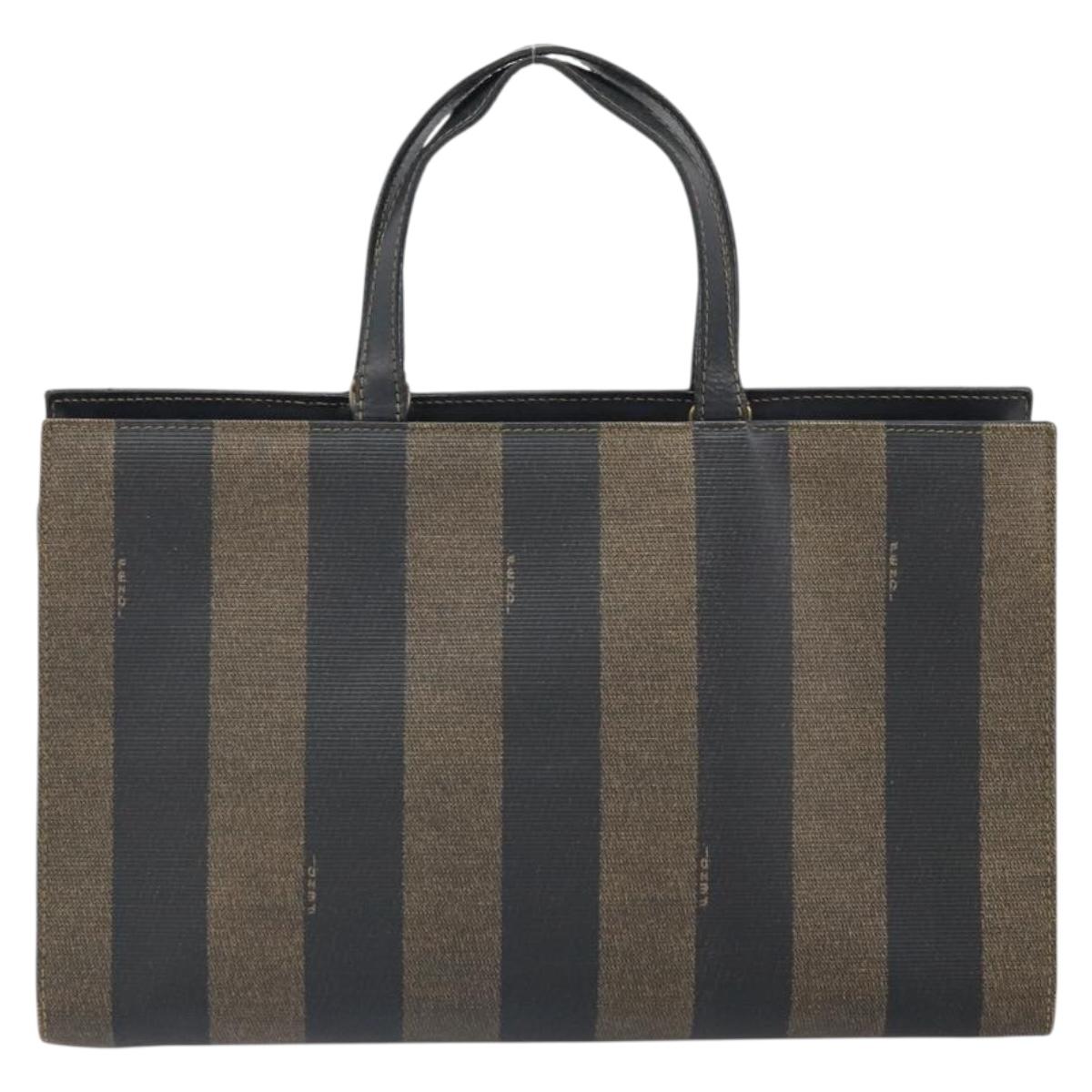 FENDI Pecan Canvas Hand Bag Black Brown Auth bs32638