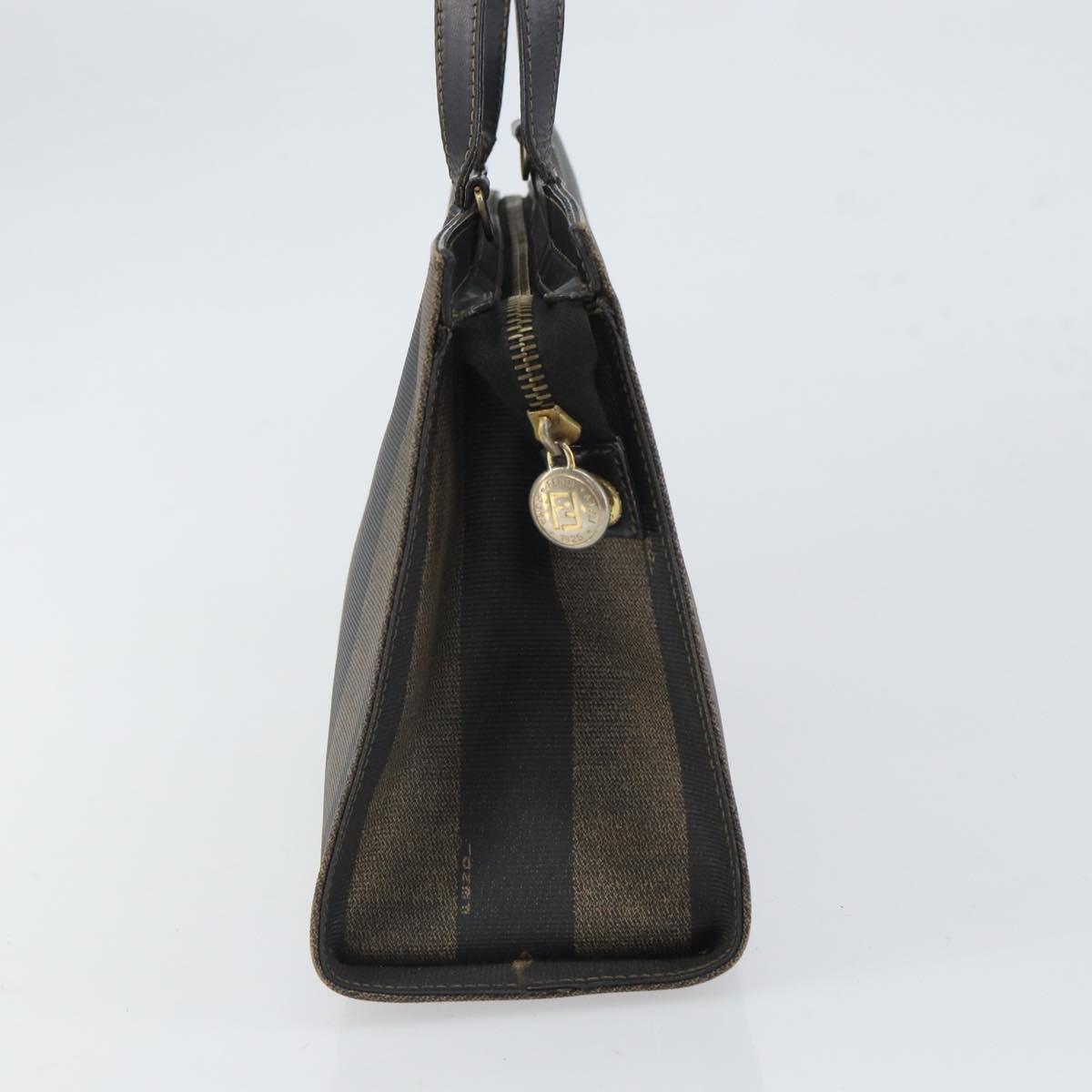FENDI Pecan Canvas Hand Bag Black Brown Auth bs32638