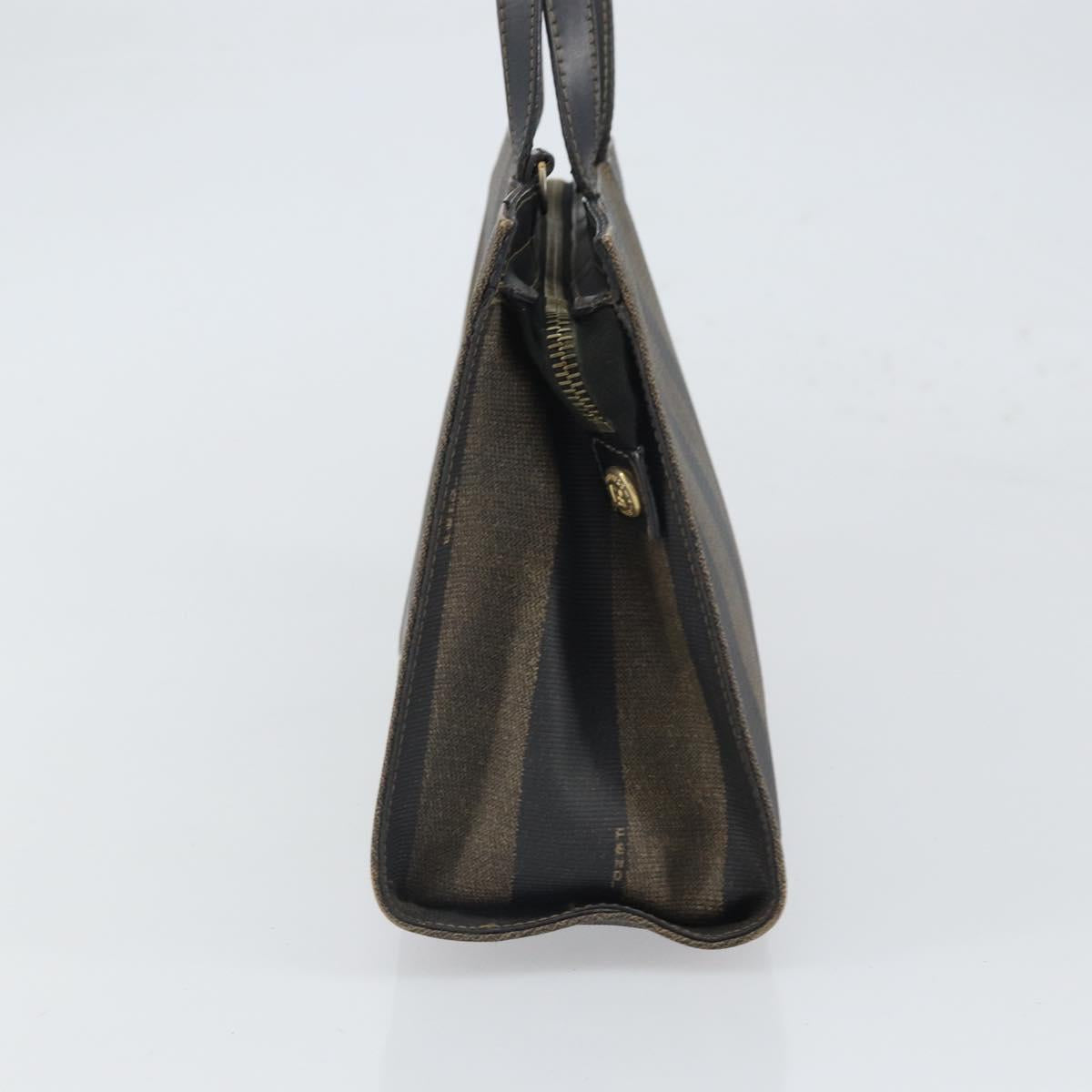 FENDI Pecan Canvas Hand Bag Black Brown Auth bs32638