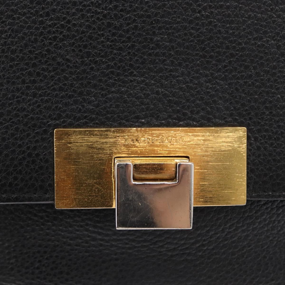 BALENCIAGA Rudis Hand Bag Leather Black Gold Auth bs32640